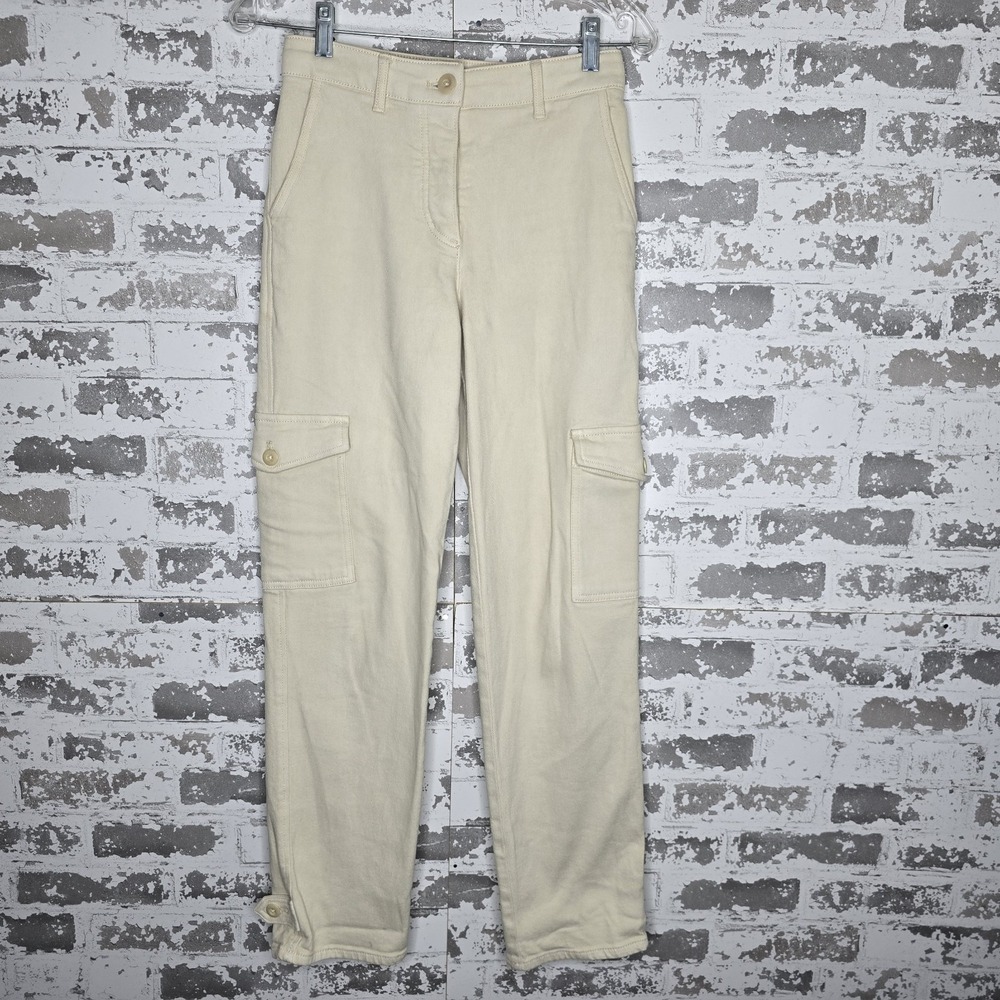 Aritzia Wilfred Free Jeans Womens 00 Beige Button Fly Cargo Pockets Straight Leg